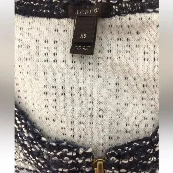 J. Crew Boucle Jacket Zip Cardigan Indigo Blue Grey Color Block  XS X-Small 0 2 - Picture 4 of 4